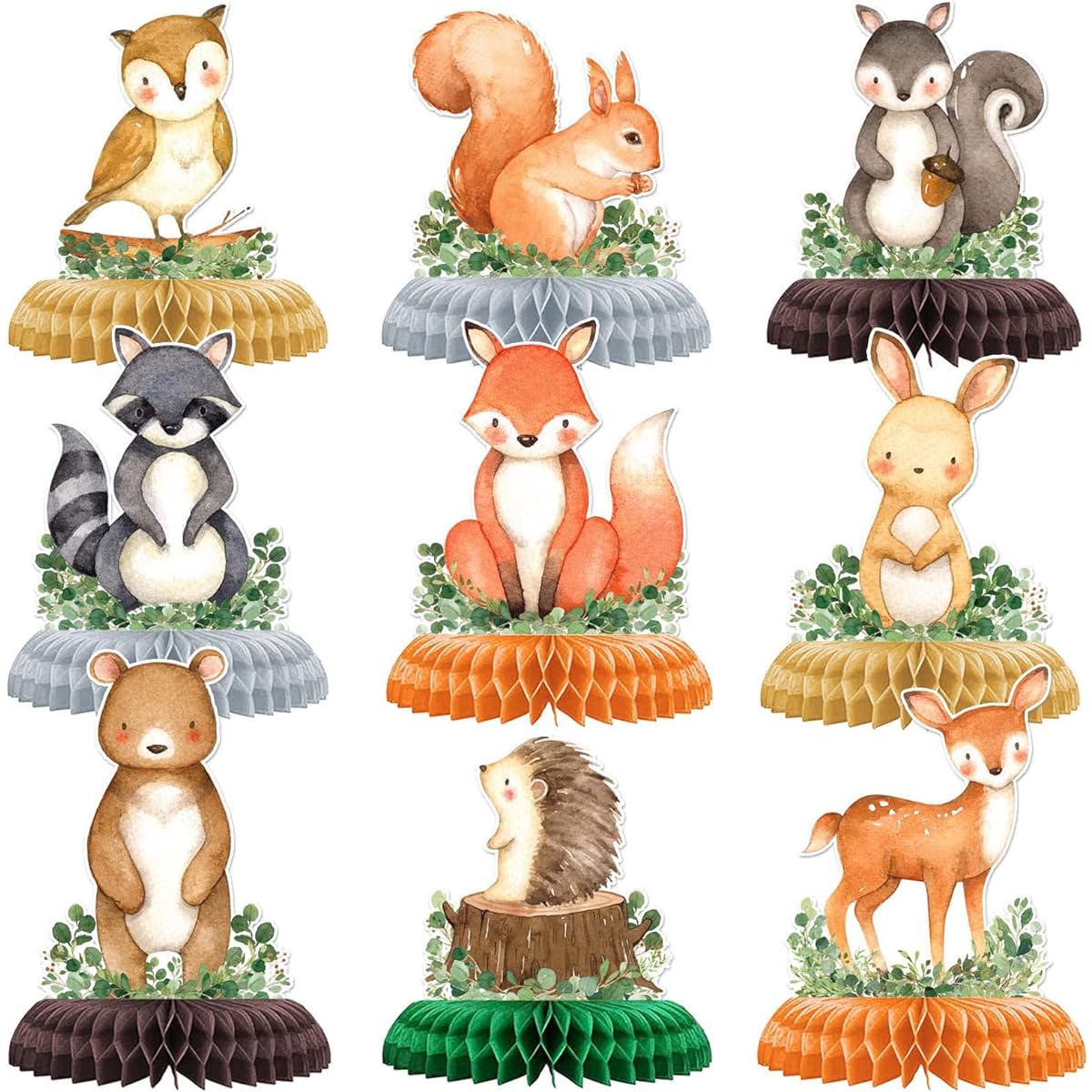 Buerhanerry 9 Woodland Honeycomb Table Centerpieces, Woodland Animals Baby Shower Decorations, Woodland Theme Birthday Camping Party Supplies, Wild Ones Decor for Girls and Boys