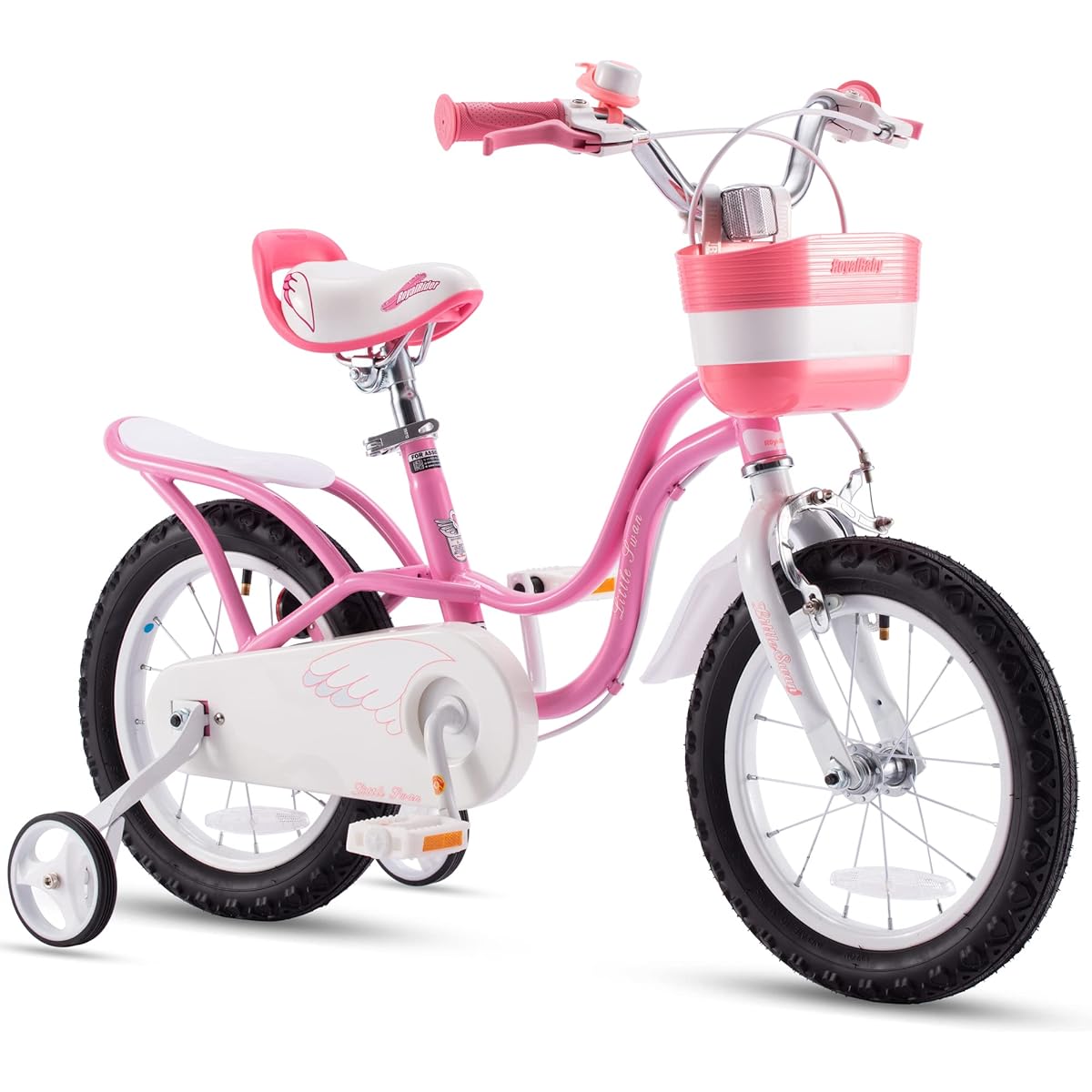 RoyalBaby Little Swan Girls Kids Bike 12 14 16 18 Inch Girls Bicycle with Basket for Ages 3-10, Training Wheel Option