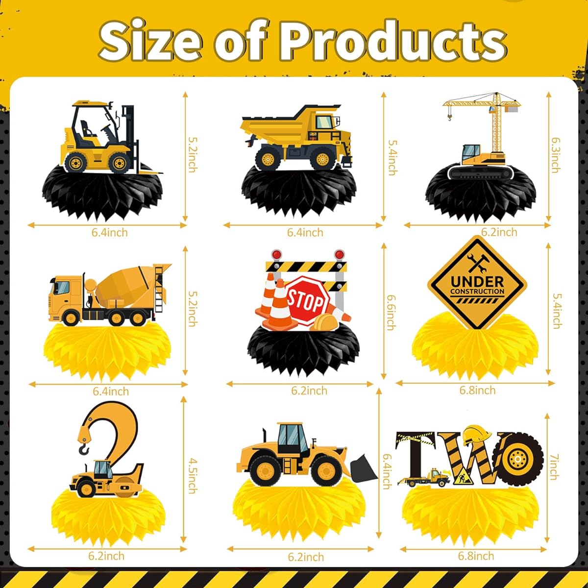 Gameza Construction Birthday Party Decorations - Construction Theme 2nd Birthday Party Supplies Cool Constructions Honeycomb Centerpieces Decorations Construction Party Table Decorations Supplies for Boys