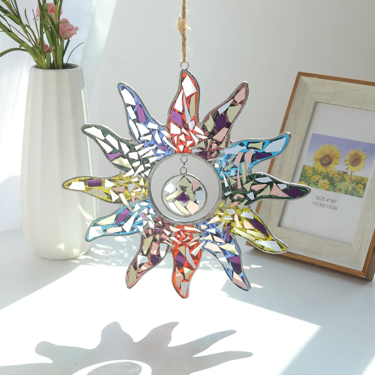 Sun Stained Glass Window Panel Glass Sun Catcher Pendant Ornament Window Garden Decoration
