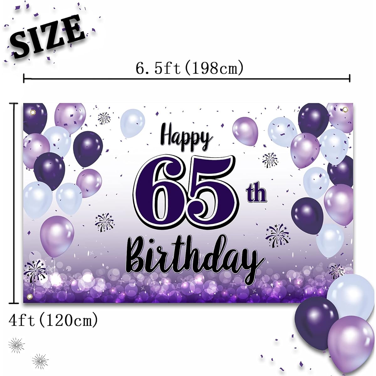 LASKYER Happy 65th Birthday Purple Large Banner - 65th Birthday Home Wall Photo Prop Backdrop 65th Birthday Party Decorations
