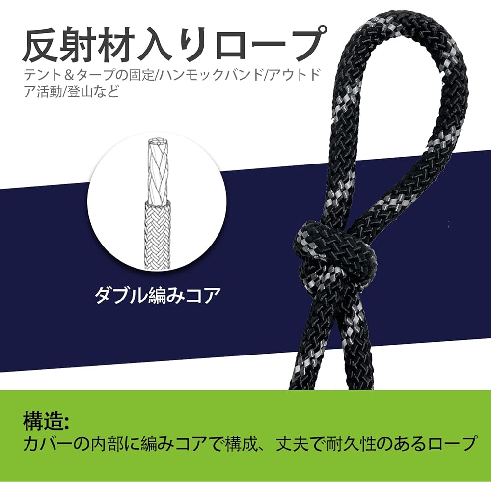 Sutekus Tent Rope, Rope Diameter 8mm, Paracord with Reflective Material, Guyline, Load Capacity 2000Kg (2 tons), Total Length 40m (Black)