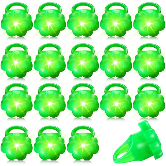 100 Pack LED Light Up Rings St. Patrick's Day Green Shamrock Flashing LED Light Up Rings St. Patrick Party Accessories Colorful Bumpy Jelly Rubber Rings Glow in the Dark Party Favors Gifts