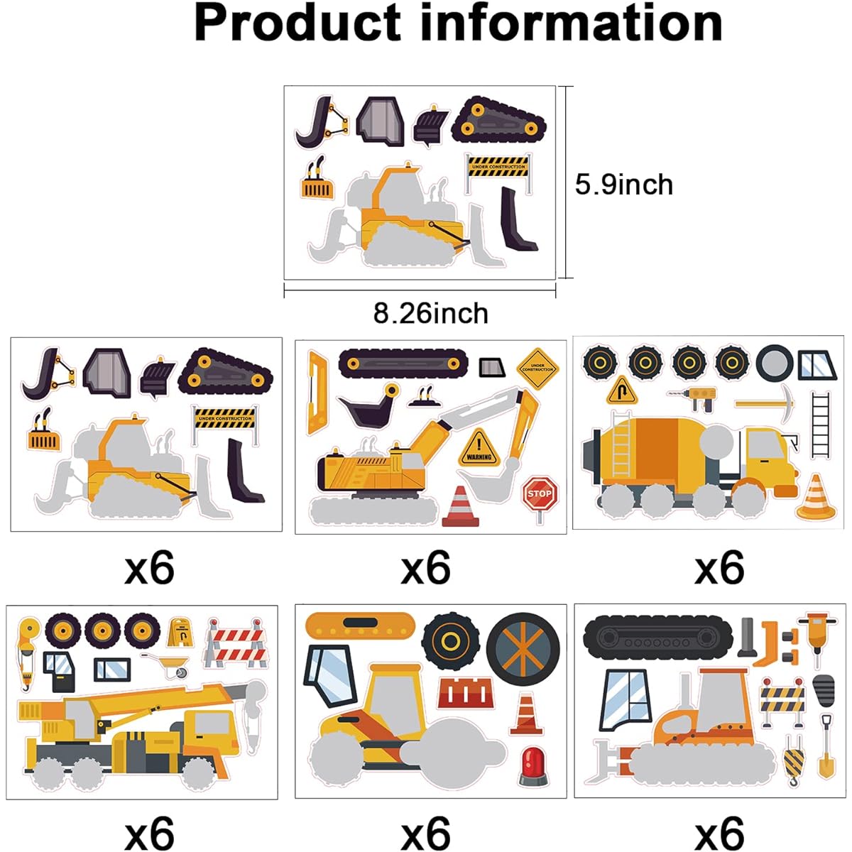 36 Pieces Construction Truck Stickers Kit DIY Engineering Vehicles Car Stickers Create Your Own Construction Stickers Fire Truck Excavator Construction Theme Boys Girls Party Favor