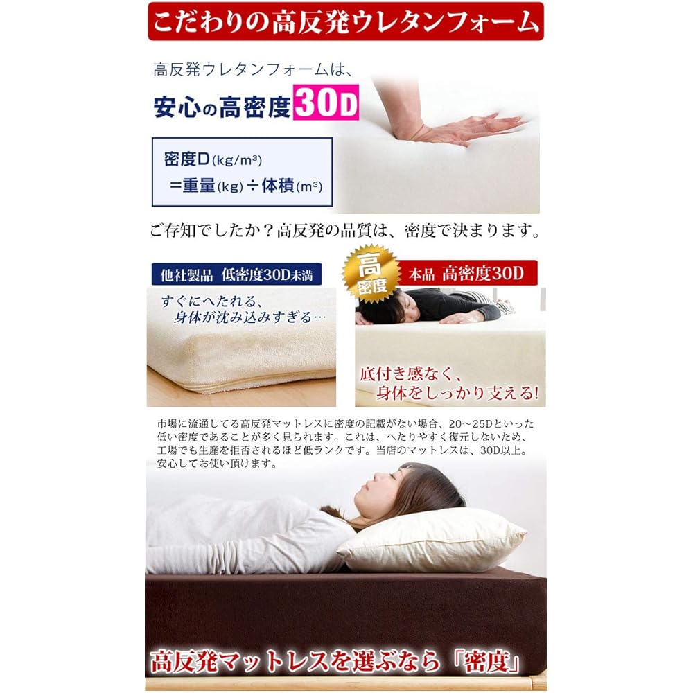 Tansu no Gen Mattress Single Ultra Thick 20cm "Pure" High Resilience High Density 30D Hardness 230N Washable with Cover High Resilience Mattress Pile Ivory 13810075 02AM (61213)