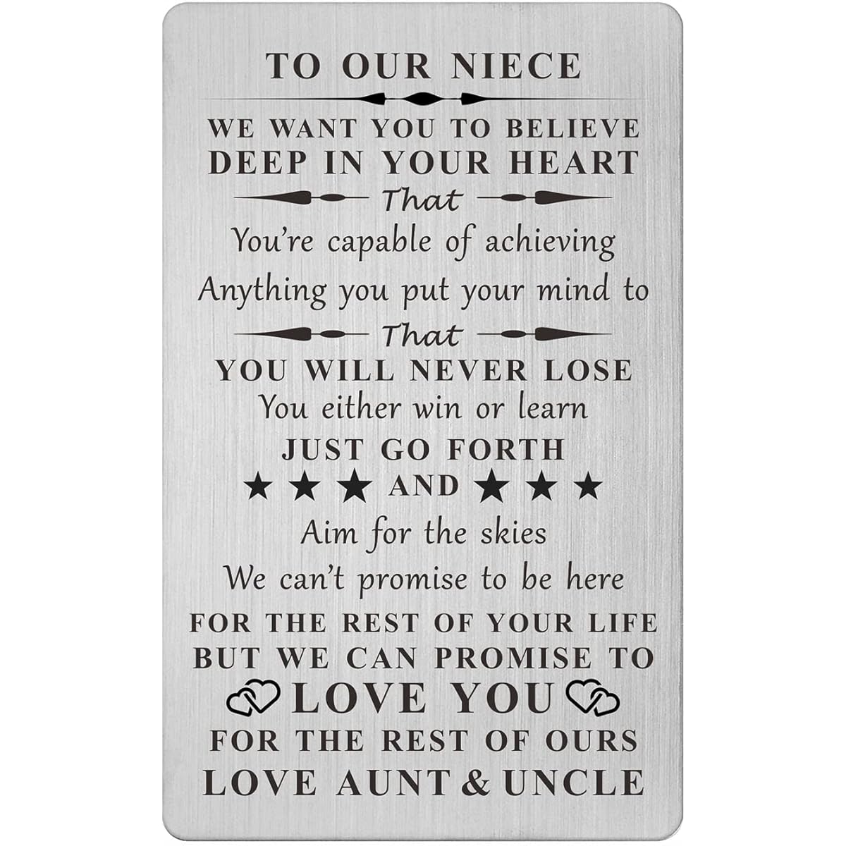 TGCNQ Niece Gifts from Aunt - Engraved Wallet Card for Niece - Graduation Gifts for Niece from Aunt - Niece Birthday Christmas Card Gifts from Uncle