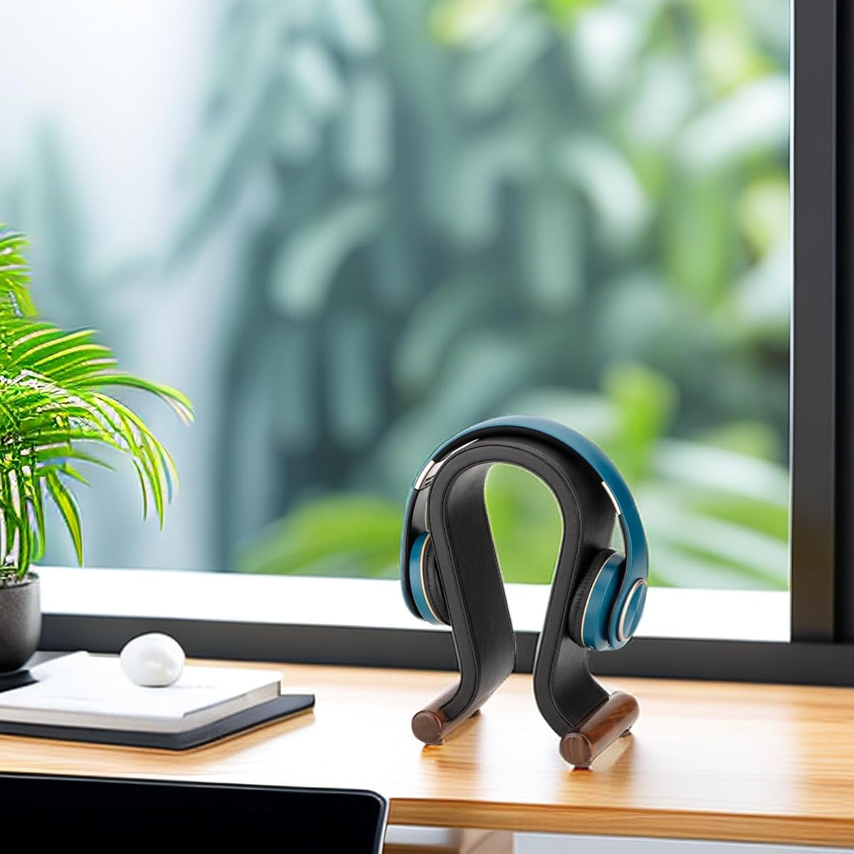 Wooden Headset Holder, Universal Earphone Hanger Holder for Gaming Headsets & DJ Studio Headphones, Desktop Headphone Rack, Fits All Headphone Sizes