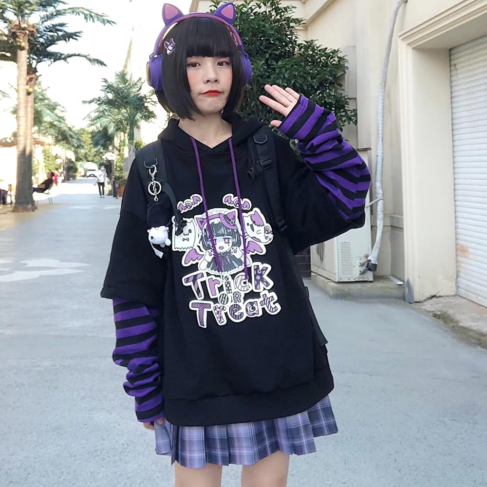 [TOWYYO] Trick Or Treat Halloween Hoodie Sickly Cute Clothes Harajuku Style Street Style Women's Anime Korean Large Size Spring Autumn Winter