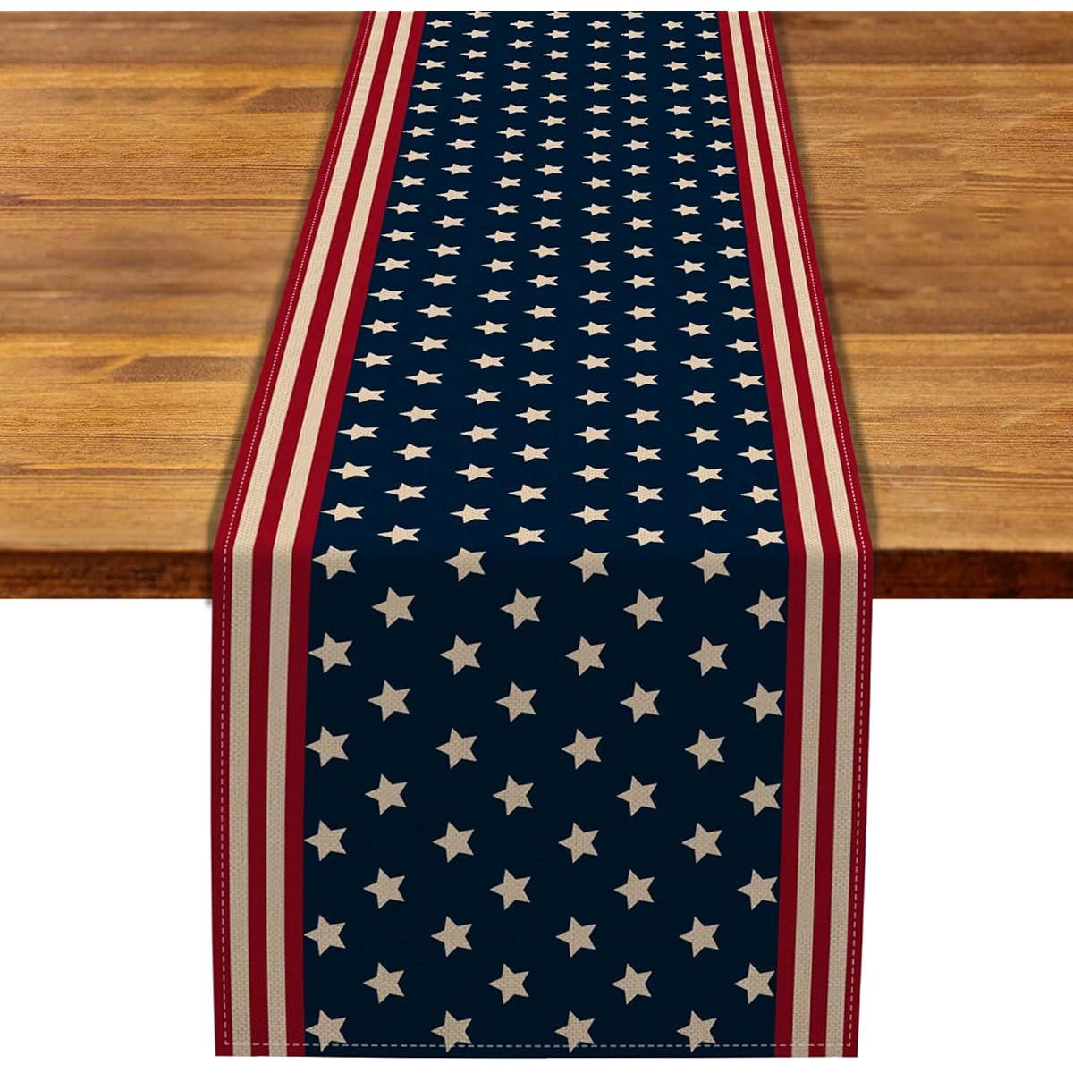 Rainlemon Linen Memorial Day Table Runner American Patriotic Home Dining Room Table Mantle Fireplace Decor (13" x 72")