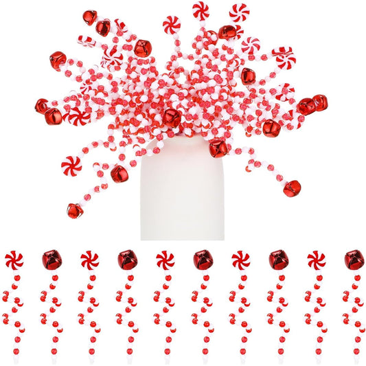 Tigeen Christmas Curly Picks 9.1 Inch Red White Christmas Picks Bell Candy Cane Christmas Decorations Red Christmas Tree Picks Christmas Tree Topper Decoration Home Office Crafts Party Ornaments 50 Pieces