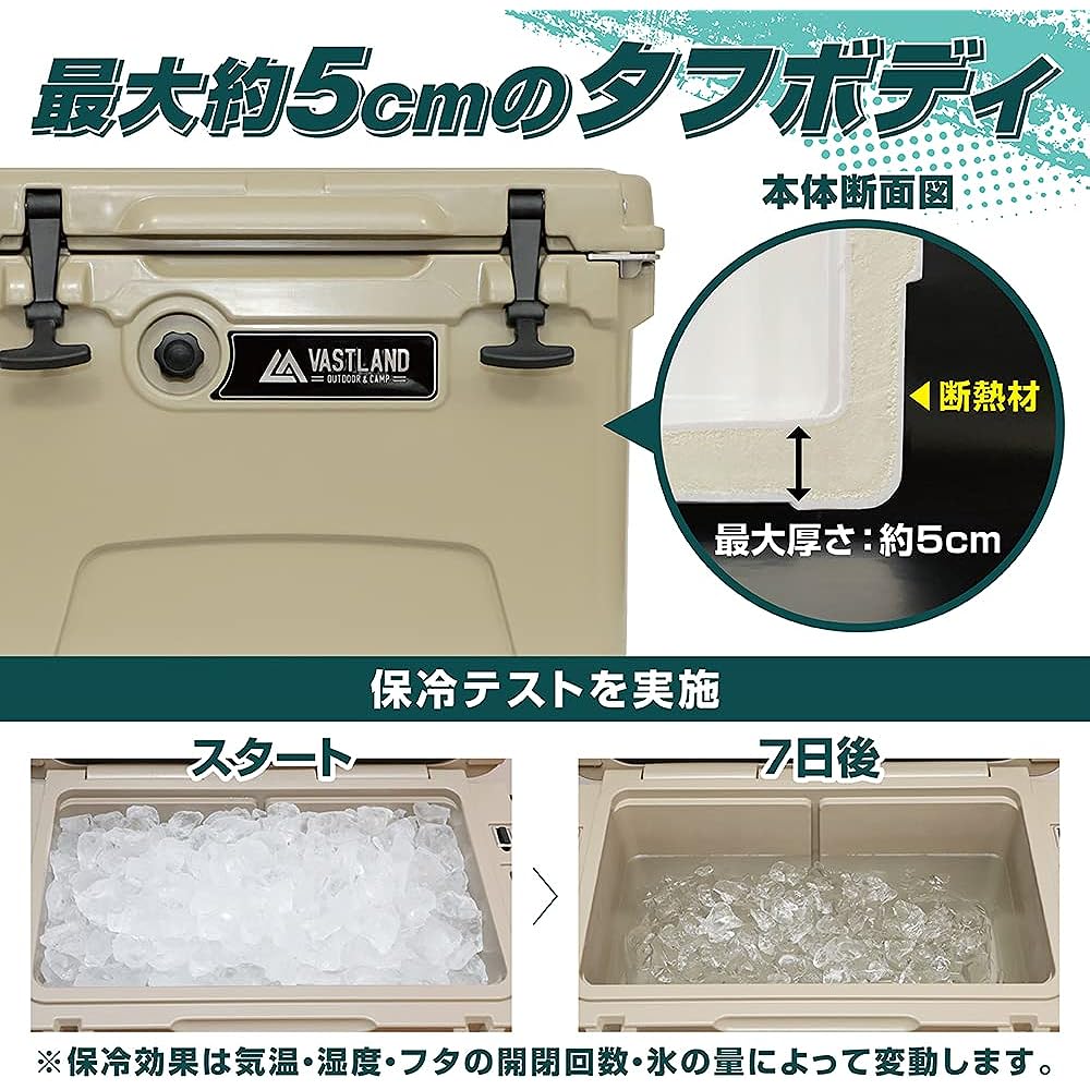 VASTLAND Tough Cooler Box T-shaped Hook Type Roto Mold Manufacturing Drain Stopper Bottle Opener Included