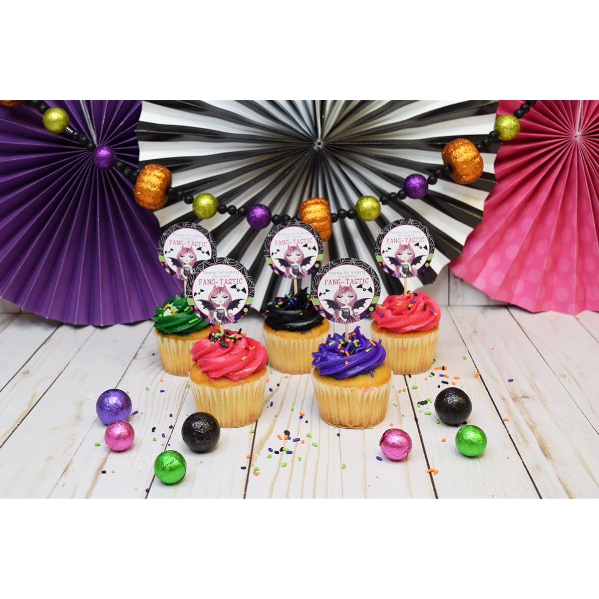 AmandaCreation Fantastic Vampire Girl Halloween Birthday Thank You Curly Labels - 40 2" Party Circle Stickers, Perfect for Party Favors, Envelope Seals & Goodie Bags