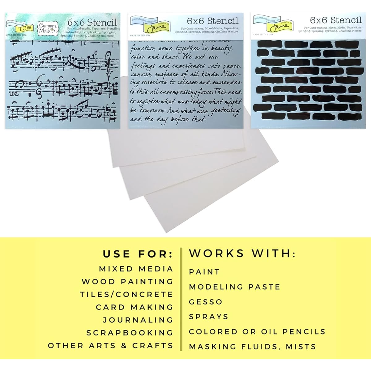 Crafters Workshop Stencil - Brick Stencils, Music Stencils, Script Stencils | Brick Wall Stencils, Musical Note Stencils, Script Writing Stencil Template Set with Cardstock for Painting on Wood, Canvas