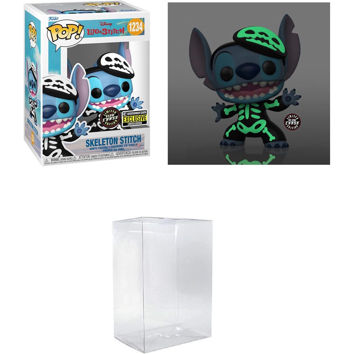 Funko Pop! Disney Lilo & Stitch Skeleton Stitch Chase Version - Entertainment Earth Exclusive Includes Byron's Attic Pop Protector