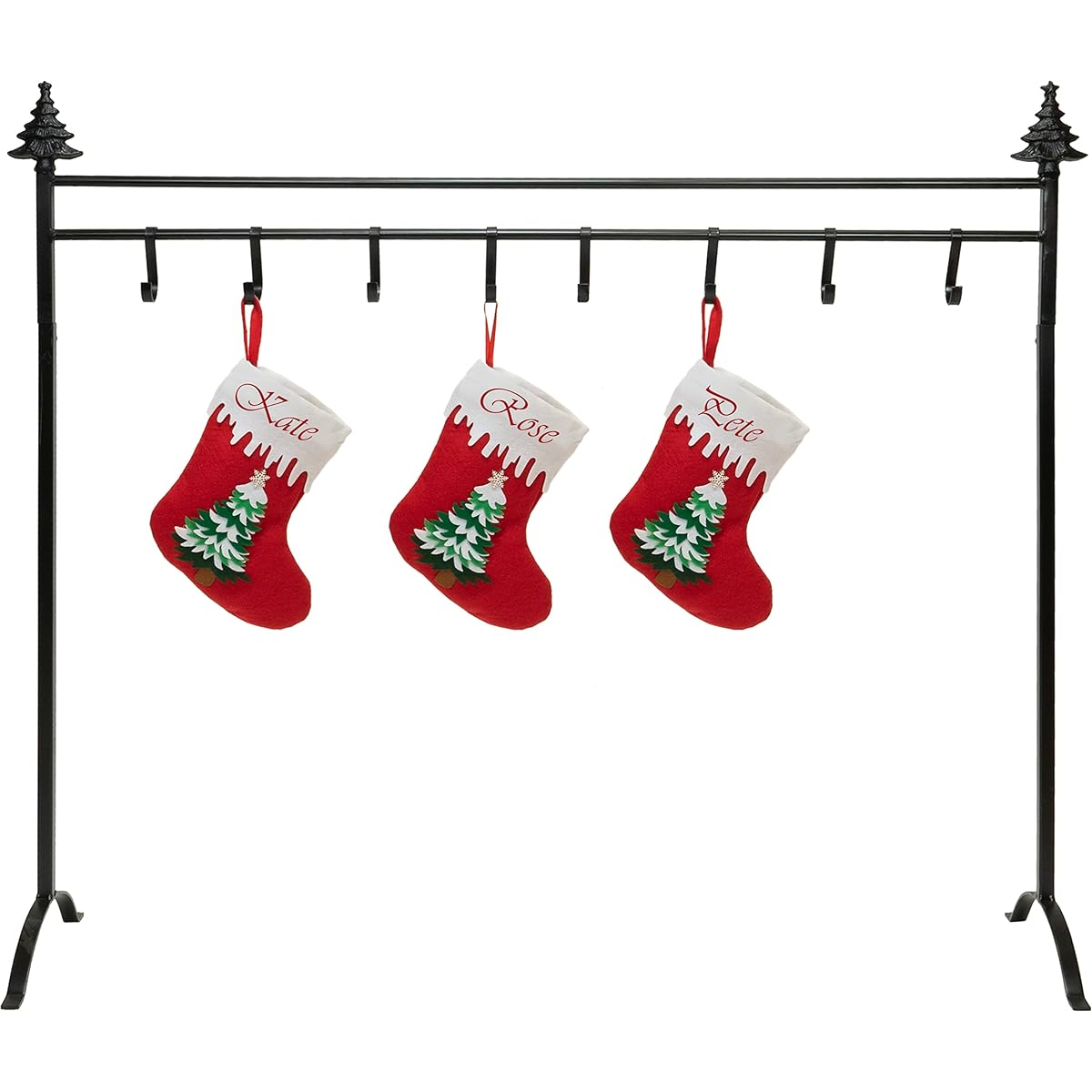Red Co. 37.5" Christmas Tree Metal Freestanding Stocking Holder Stand Rack with 8 Hooks, Black