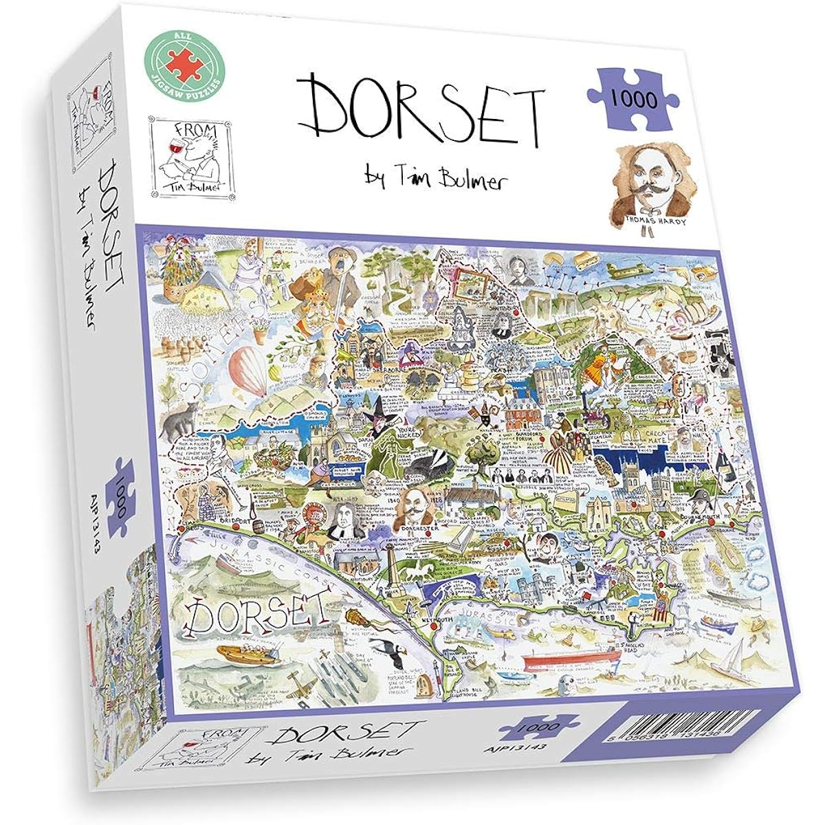 Tim Bulmer Comical Map Artwork of Dorset - 1000 Piece Puzzle for Adults Large Puzzle 66cm x 50cm Challenging to complete, fun and humorous
