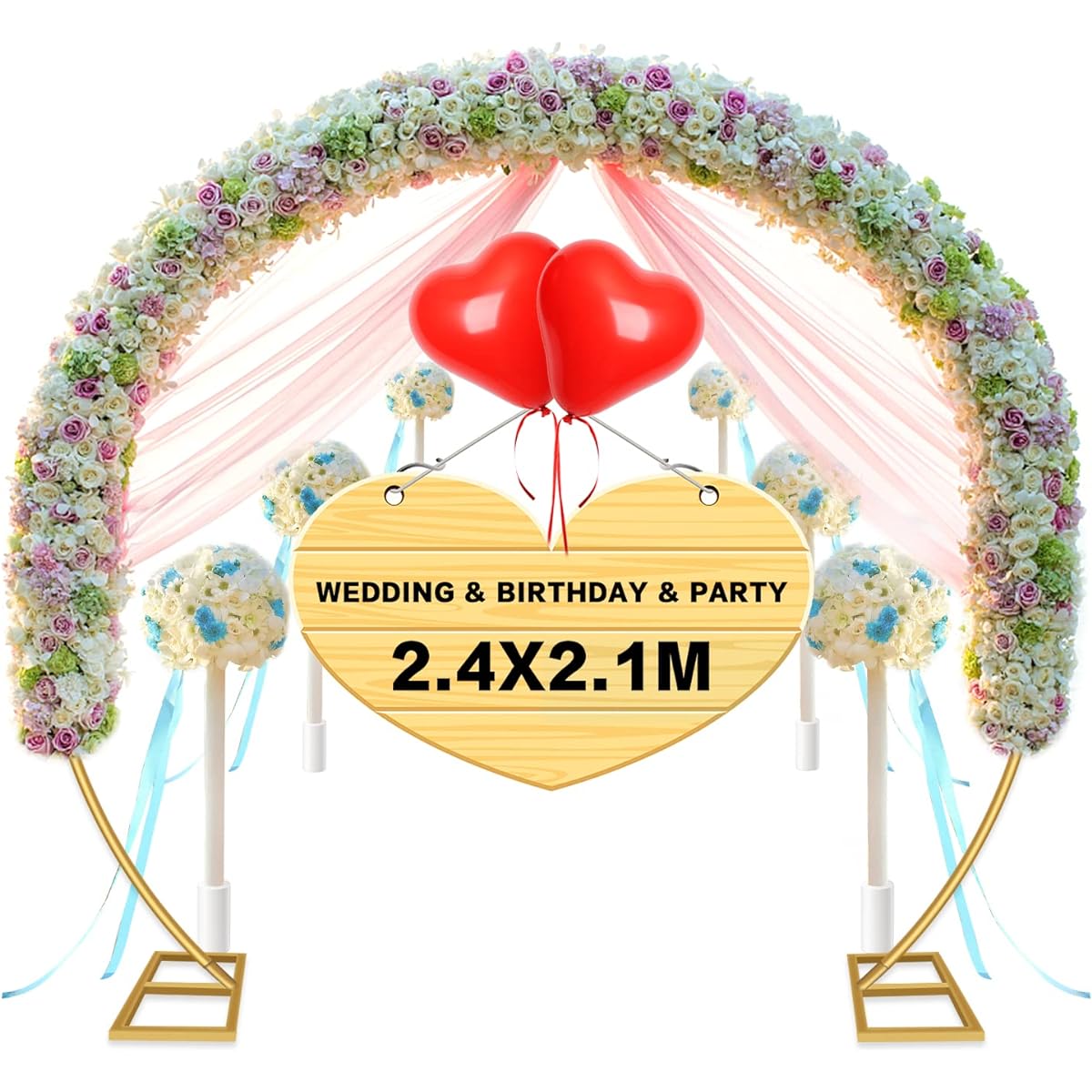 Balloon Arch Stand, Round Backdrop Stand, Golden Circle Wedding Arch Frame for Wedding/Valentine's Day/Birthday/Party/Friends Gathering/Christmas/Garden Decoration (8ft, Golden)