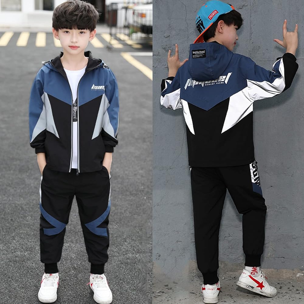 [Mskikefly] Jersey Top and Bottom Set Kids Parka Hooded Thick Autumn/Winter Boys Sweatshirts Junior Sportswear Jacket & Pants 2 Piece Set