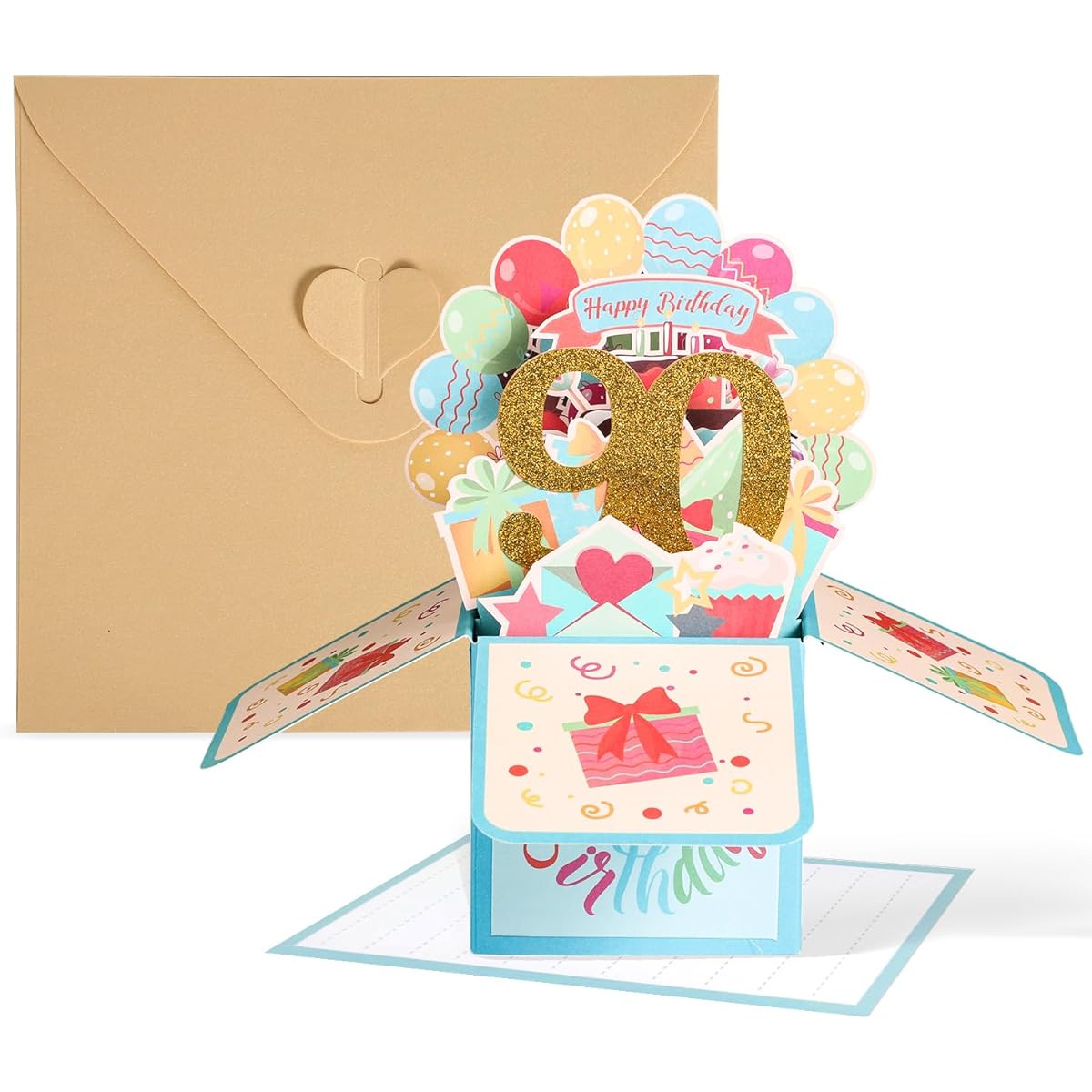 TOYMIS Pop Up Birthday Card in Box Colorful Pop Up Box Birthday Card with Note and Envelope 3D Birthday Card Happy Birthday Pop Up Box for Women Men 90 Years Old Happy Birthday Pop Up Card