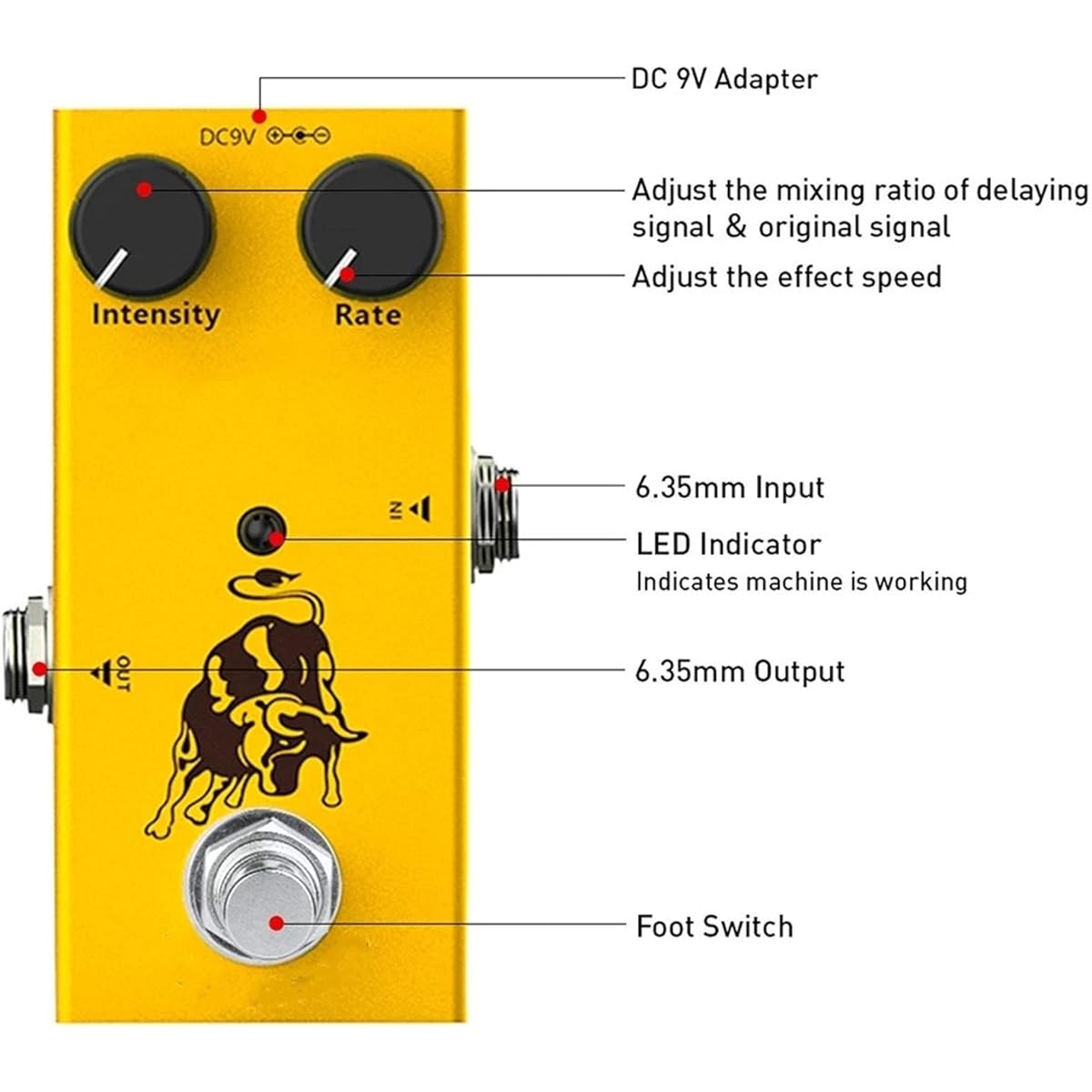 Guitar Effect Pedal Control Knob Mini Single Pedal for Abs Electric Guitar DC 9V Yellow Guitar Effect