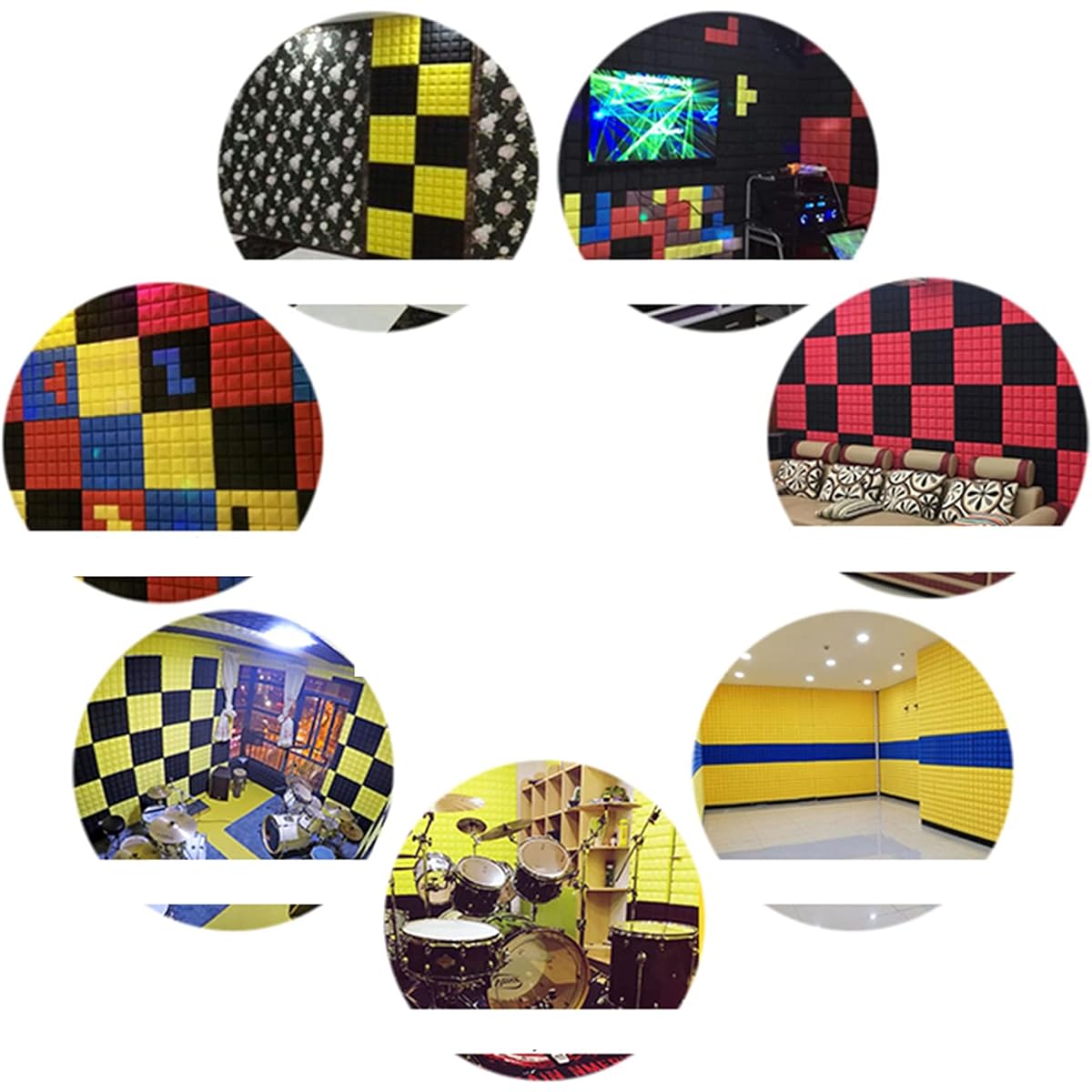 Anti-noise Acoustic Foam Panels, Soundproofing Foam Panels with Self-adhesive Mushroom Padding Tiles for Music Studio Game Room Bedroom 50503.8cm (Black 50*50*3.8cm) (Grey 50*50*3)