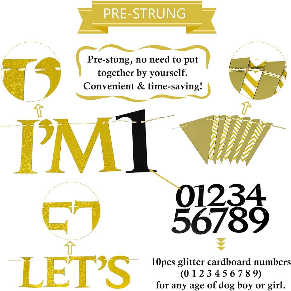 Dog Birthday Party Supplies Let's Pawty Banner Sign Backdrop Puppy Dog Pawty Birthday Decorations for 1st 2nd Birthday Dog Boy Girl 10pcs Gold Numbers Birthday for All Ages Vicycaty