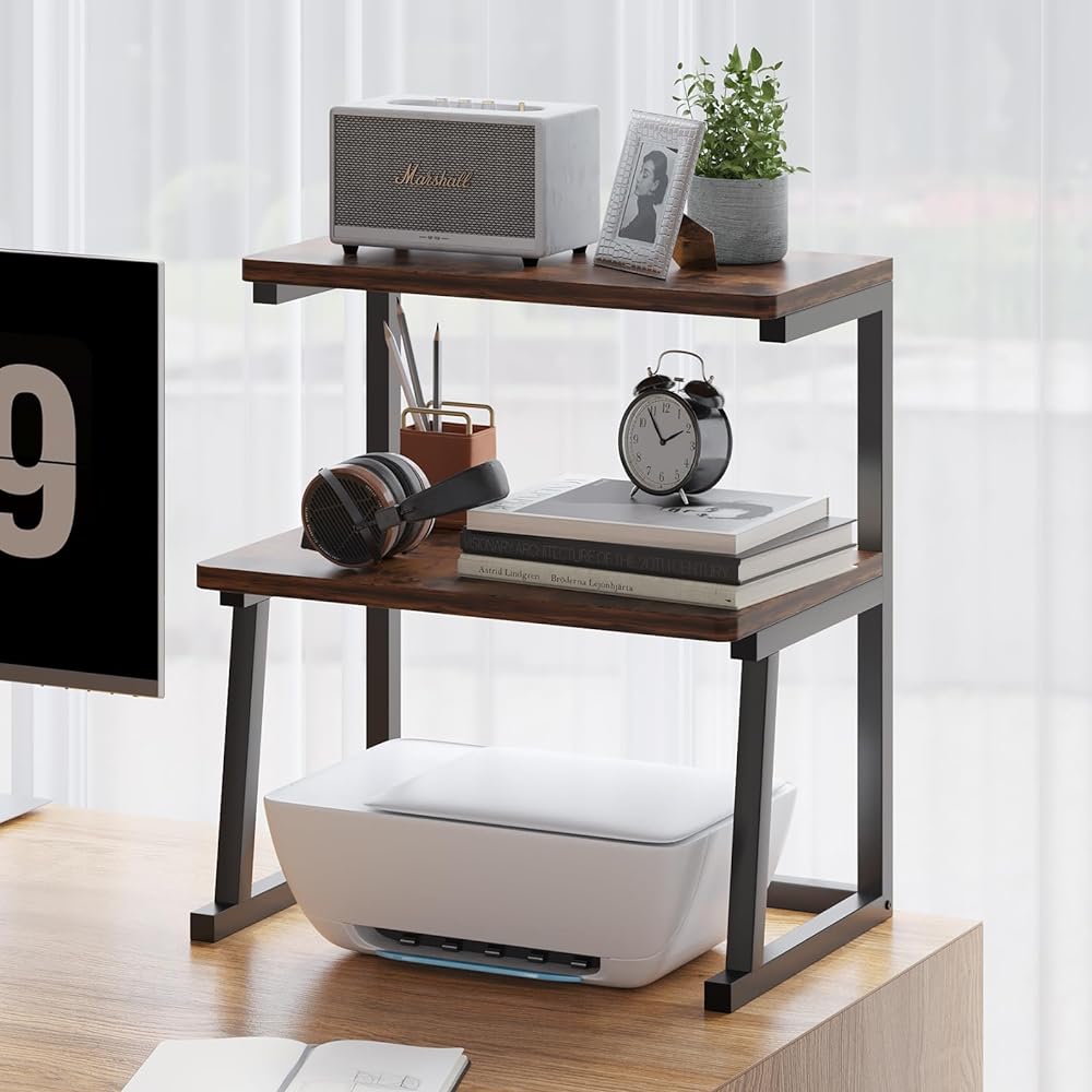 CYUUEU Printer Stand, Printer Rack, Desk Rack, Printer Desk Rack, Stand, 3 Tiers, Width 48cm, Depth 36cm, Height 63cm, Desktop Stand, Under-Desk Stand, Copy Machine Stand, Tabletop Storage, Printer Stand, Load Capacity of Each Shelf Board 25kg (Brown)