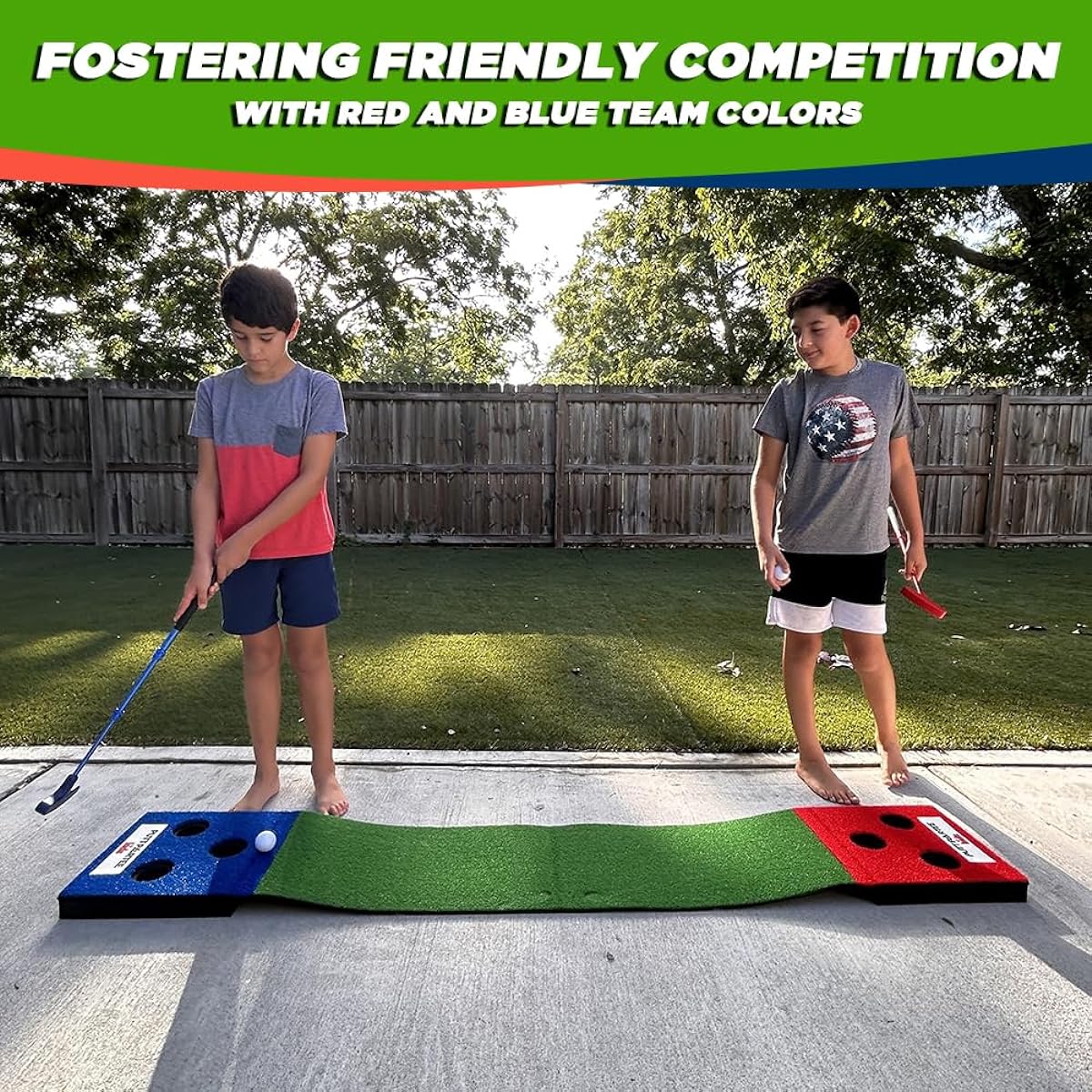 Golf Putting Game for Kids - Portable Indoor Outdoor Golf Game Set with 2 Height Adjustable Putters, 2 Balls, Foldable Putting Mat for BBQ/Beach/Kids Party Fun