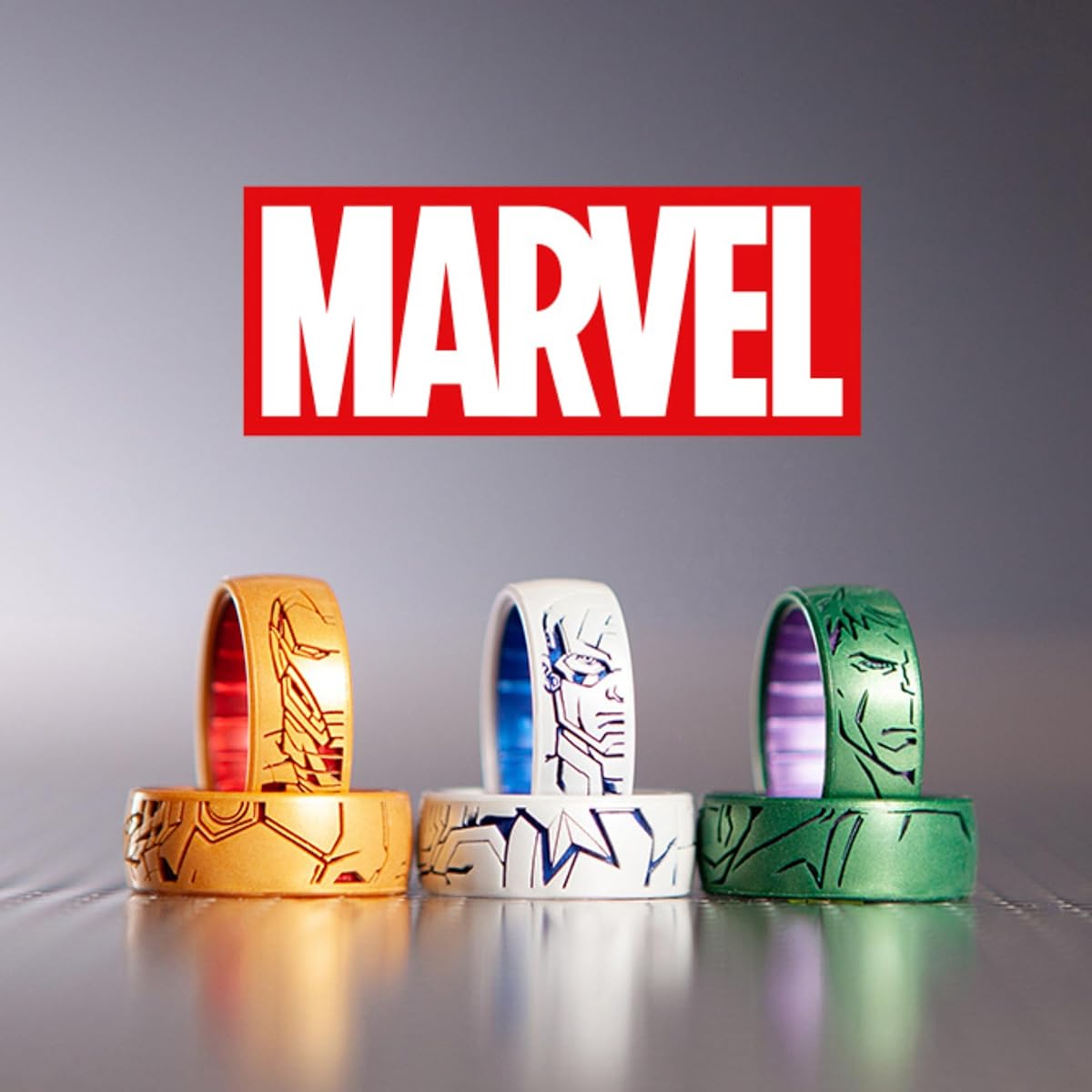 Enso Rings Marvel Dual Tone Silicone Rings Breathable and Safe Design Hulk Captain America Iron Man, 9, Silicone, No Gems