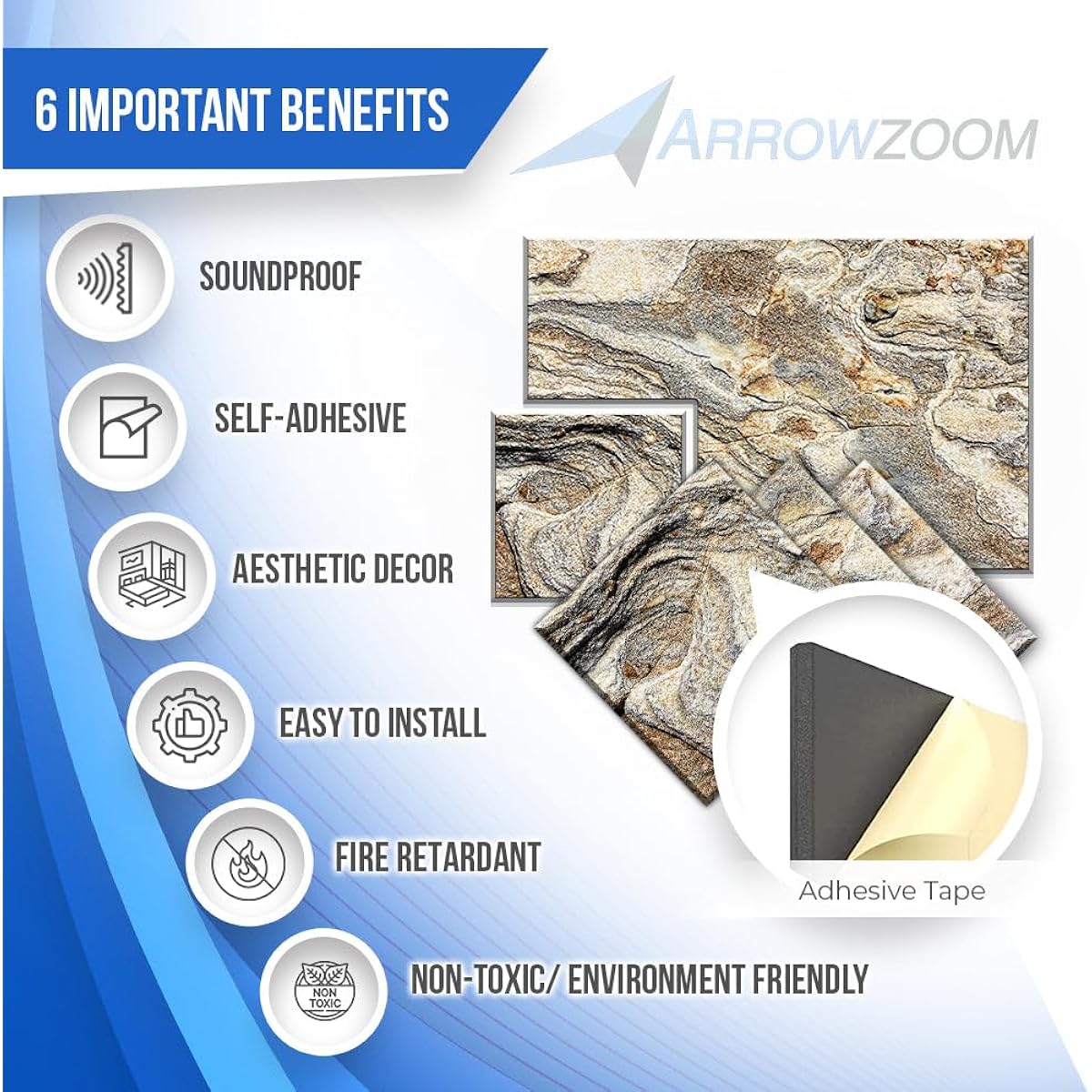 Arrowzoom 12 Felt Wall Art Acoustic Panel Display Stylish Decor Acoustic Tile Noise Rider Reddick Recording Studio Room Durable Home Treatment Strong Adhesive DIY White Marble Design 90x120cm SD1396