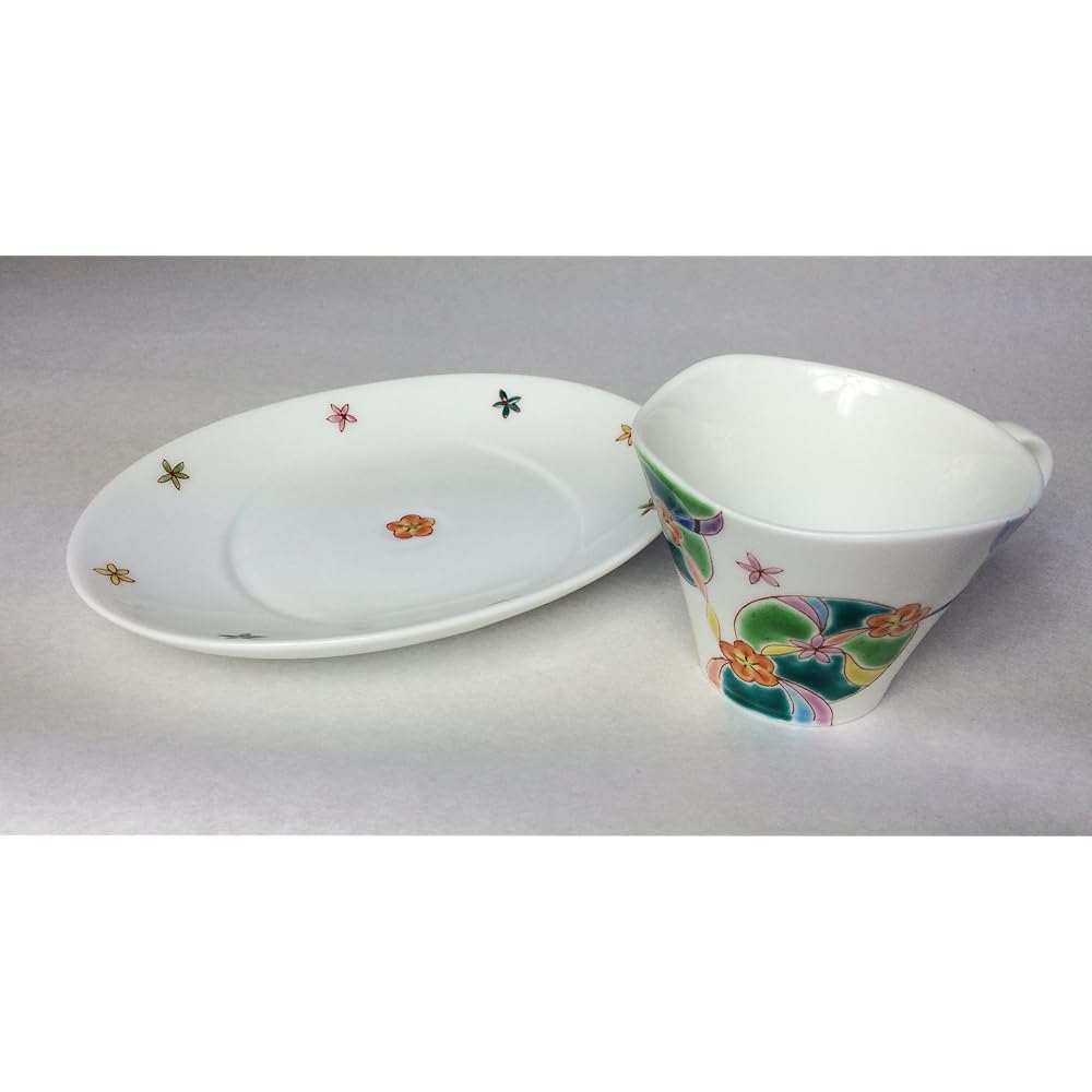 Maruzen Iwata Shoten Kutani Ware Cup & Saucer Flower Rhyme was-A511