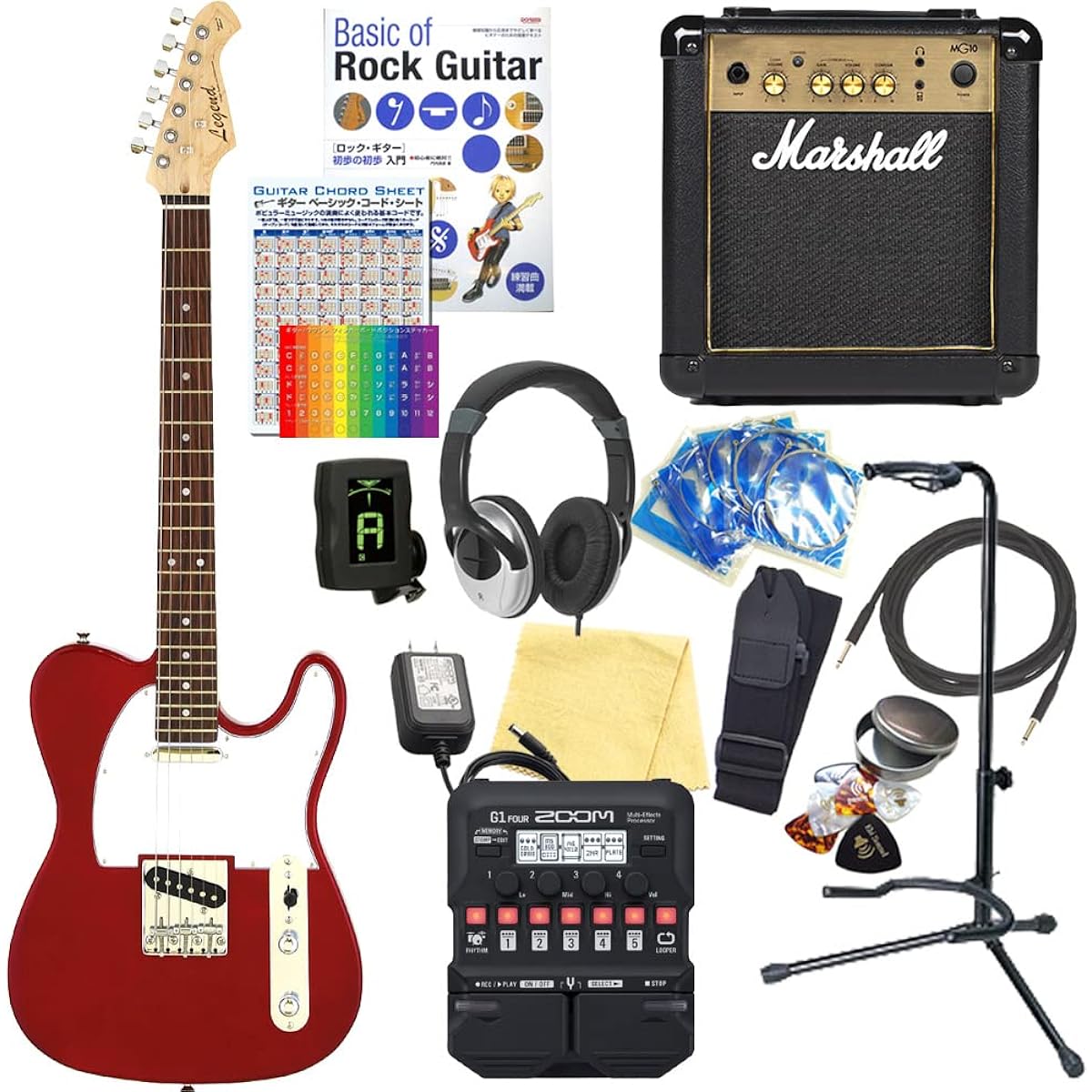 Electric Guitar Beginner Set Telecaster Type 18-piece Set with Marshall Amplifier Legend LTE-Z CA/R [ZOOM G1Four Multi-Effects Included]