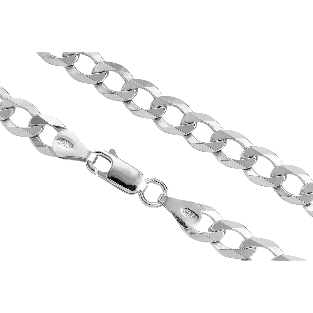 Aka Gioielli® - 925 Sterling Silver Rhodium Flat Curb Chain 6.3mm Necklace - Sizes: 18" 20" 22" 24" 26" 30"