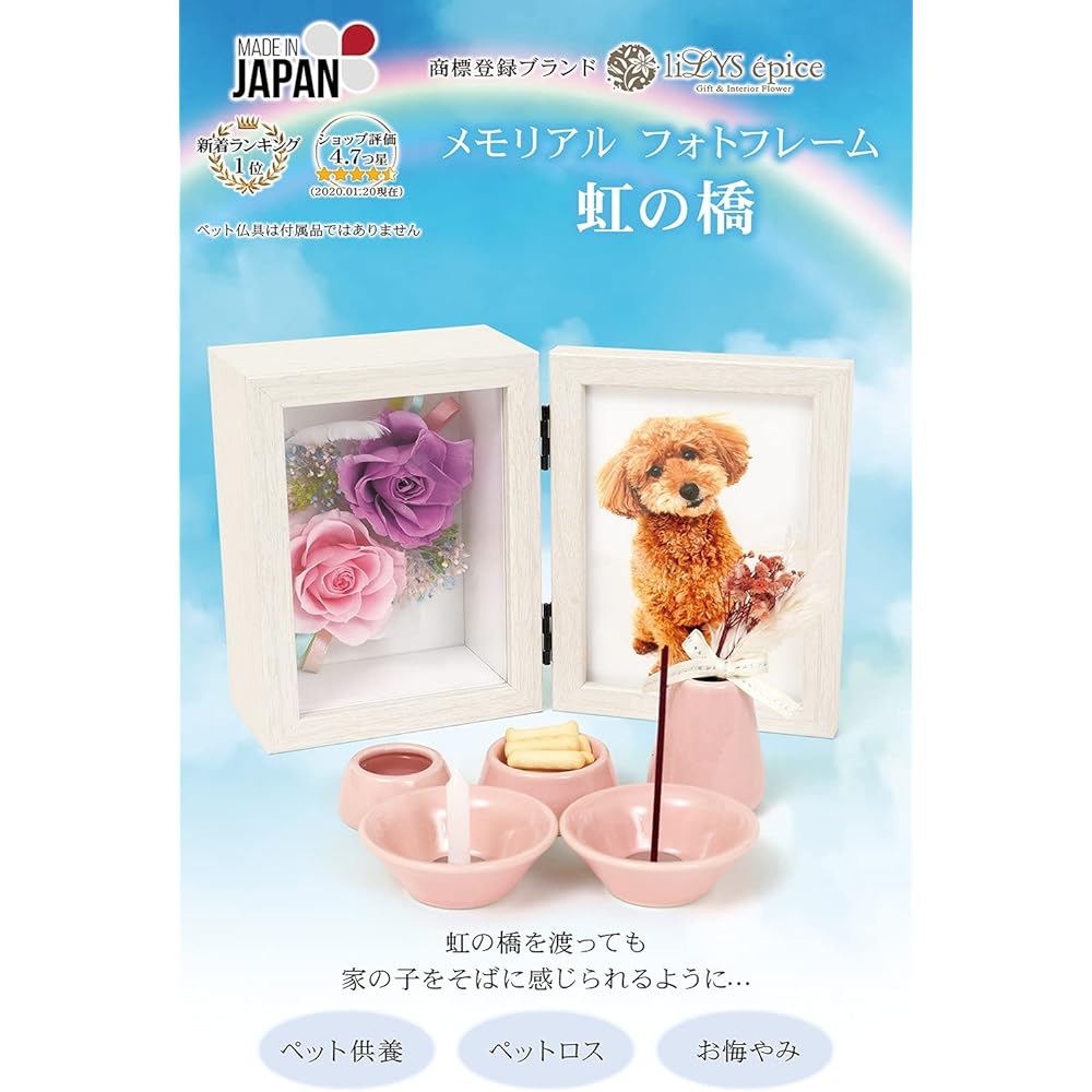 liLYS épice Preserved Flower Photo Frame for Gifts, Photo Frames, Birthdays, Wedding Gifts, Celebrations, etc. Made in Japan (Rainbow Bridge (White Frame) x Japanese Modern Incense "Lavender Scent") pp2nhlv