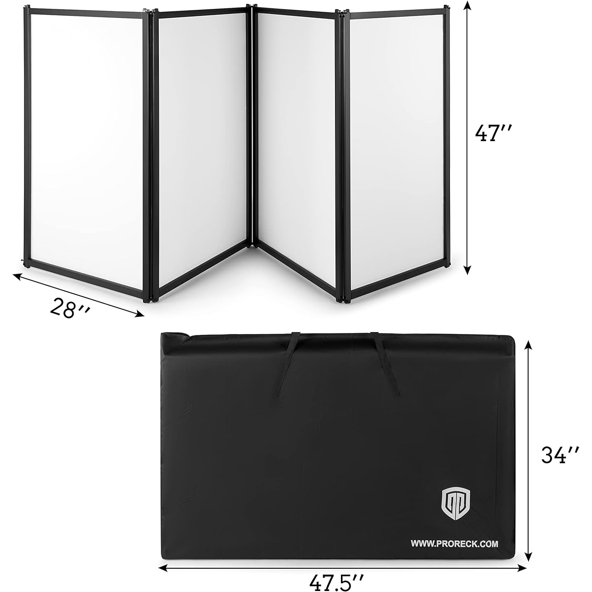 PRORECK DJ Foldable Facade Portable Event Booth Panels with 4 Removable Black Metal Frame Projector Display Scrim Panels with Carry Bag