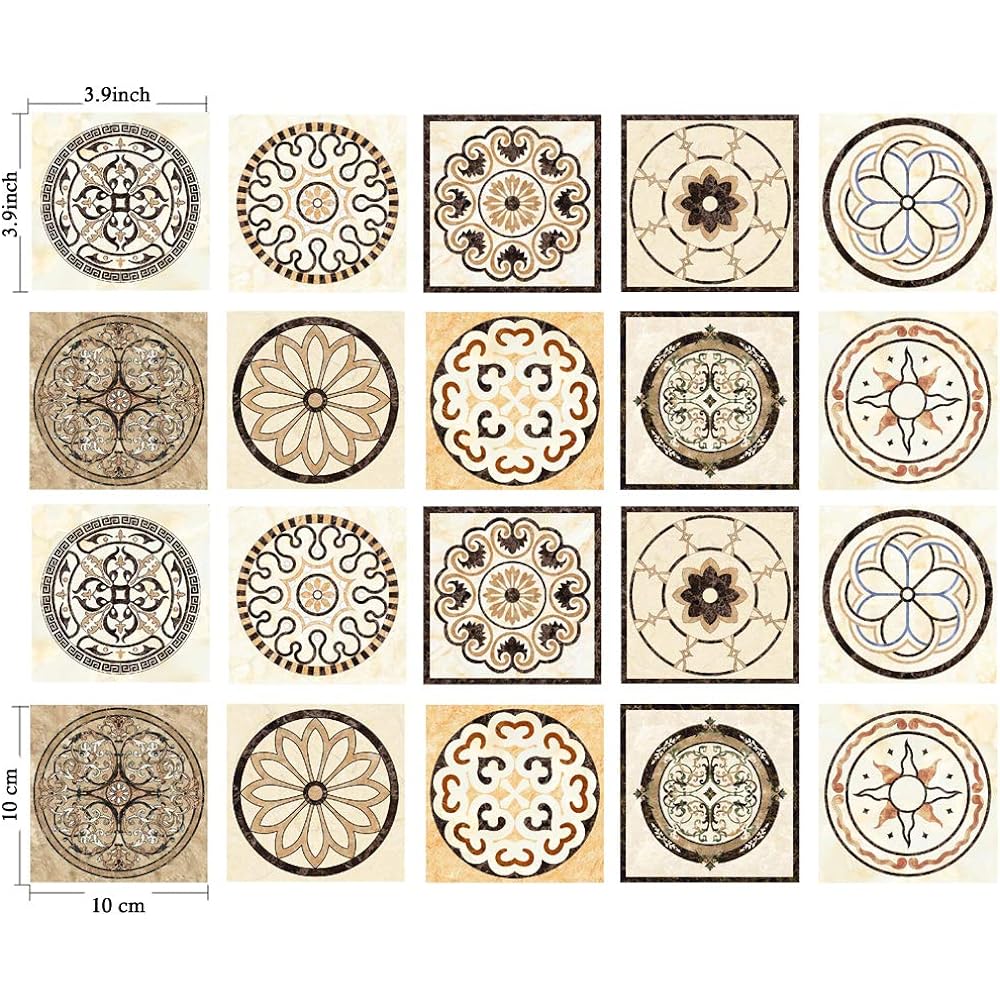 Poromoro Portuguese Spanish Azulejo Tile Stickers Peel and Stick Kitchen & Bathroom Mosaic Tile Stickers Set of 20 (7.9x7.9, D) [Parallel Import]