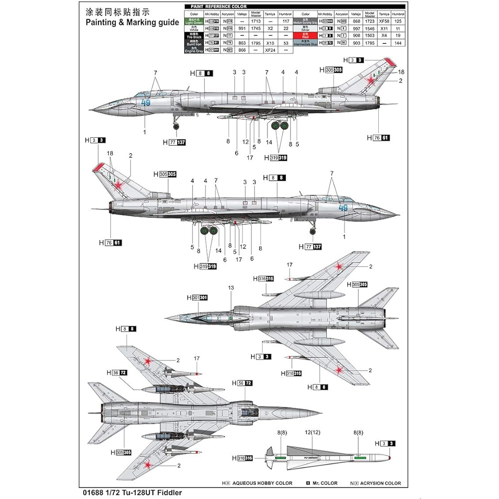 Trumpeter 1/72 Soviet Army Tu-128UT Fiddler C Plastic Model 01688