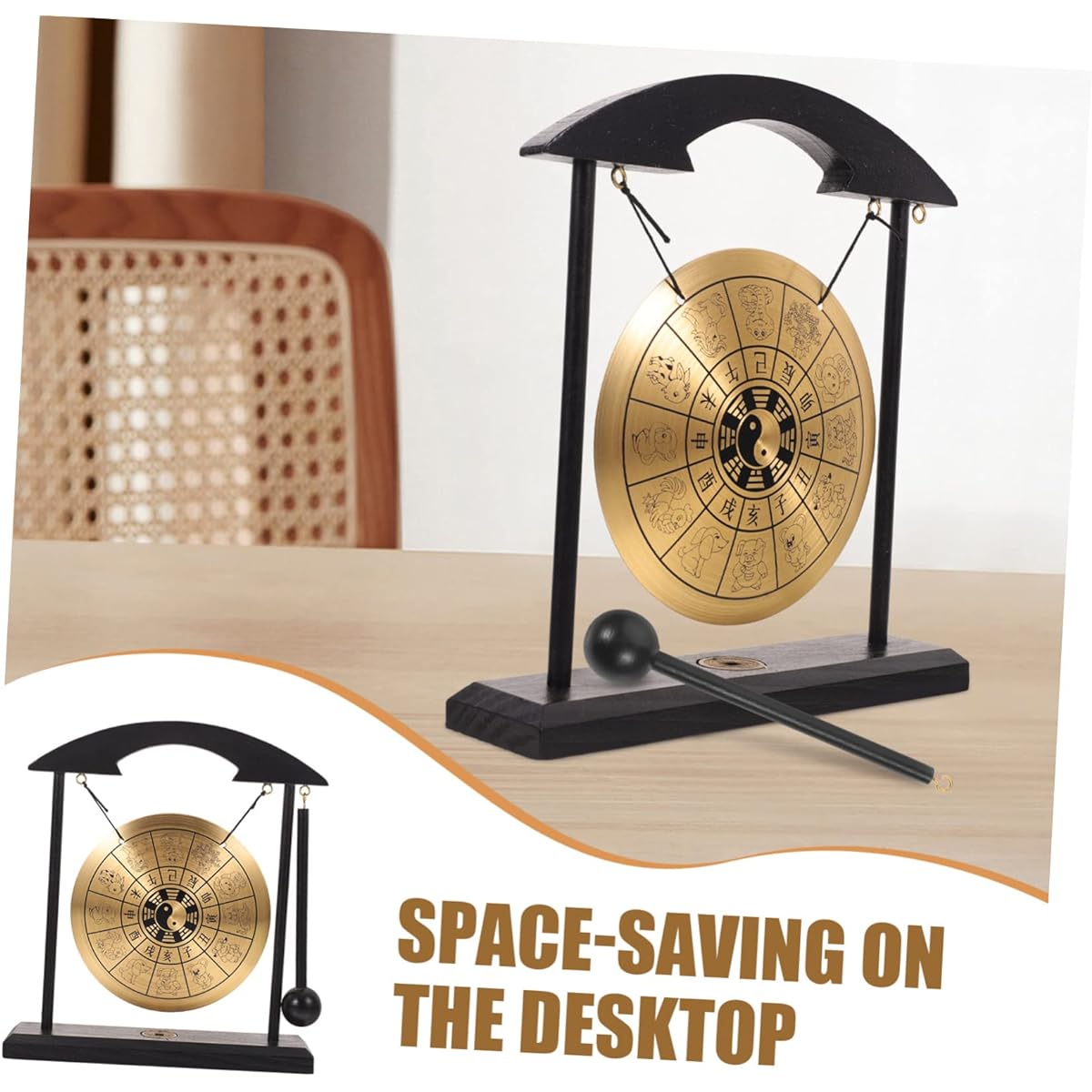 VICASKY 5pcs Gong Display Gong Bell Mallet Hanging Gong Tibetan Tingsha Bell Desktop Mini Gong Chime Home Desktop Gong Chaugong Handbell Mini Desk Yu