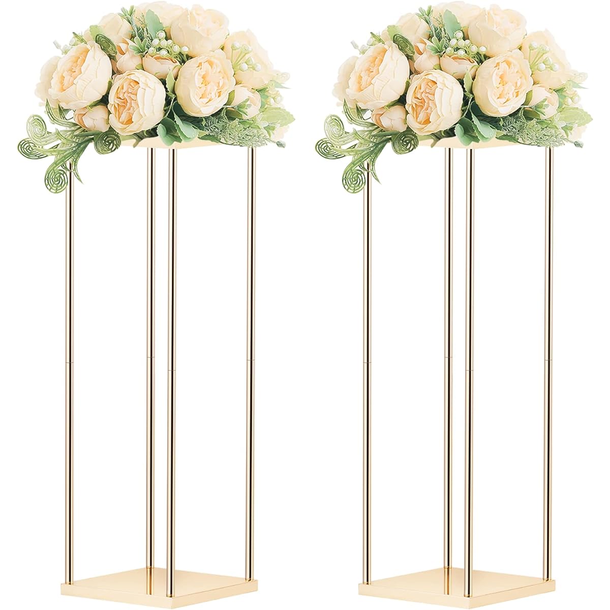 2pcs 31.5" Metal Wedding Centerpiece Vase Column Flower Stand Geometric Centerpiece Stand for Table Gold Flower Holder Party Wedding Decoration (2 x L)