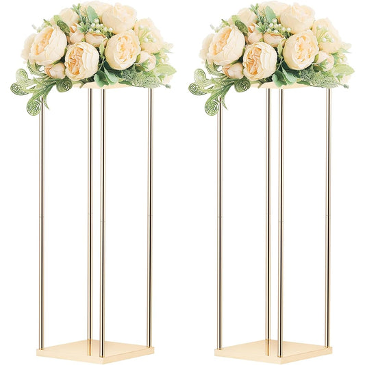 2pcs 31.5" Metal Wedding Centerpiece Vase Column Flower Stand Geometric Centerpiece Stand for Table Gold Flower Holder Party Wedding Decoration (2 x L)