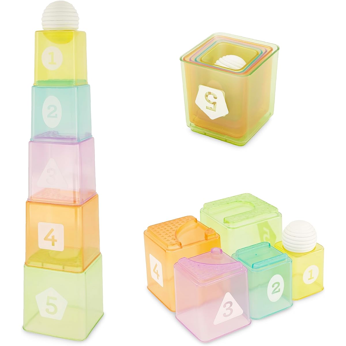Infantino Cups & Balls Learning Set, Multicolor, 6-Piece Set, Includes 1 Ball and 5 Stack & Build Cups, Ages 6 Months and Up