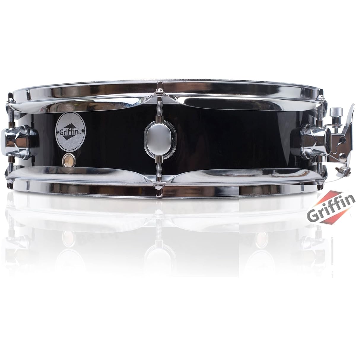 GRIFFIN Piccolo Snare Drum 13" x 3.5" | 100% Poplar Wood Shell Black PVC & White Coated Drum Head | Drummer Acoustic Marching Kit Percussion Instrument with Snare Strainer Throw Offset
