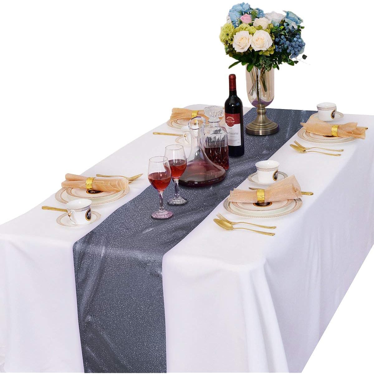 LOVWY Laser Navy Blue 12 x 108 Inch Table Runner for Wedding Party Engagement Event Birthday Graduation Banquet Decoration