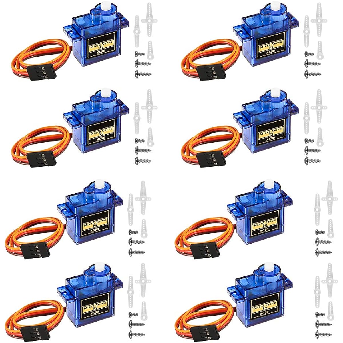 ALMOCN 8 Pieces SG90 9G Micro Servo Motor Kit for Mini RC Robot Arm Helicopter Airplane Car Boat Control Project
