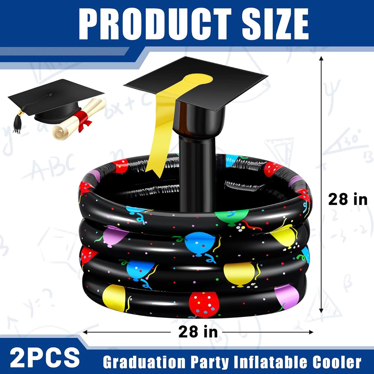 28" Graduation Inflatable Party Cooler, Inflatable Buffet Cooler, Inflatable Cooler for Parties, Inflatable Drink Tub for Indoor Outdoor Graduation Party Supplies, Keep Food and Drinks Fresh (2 Pieces)