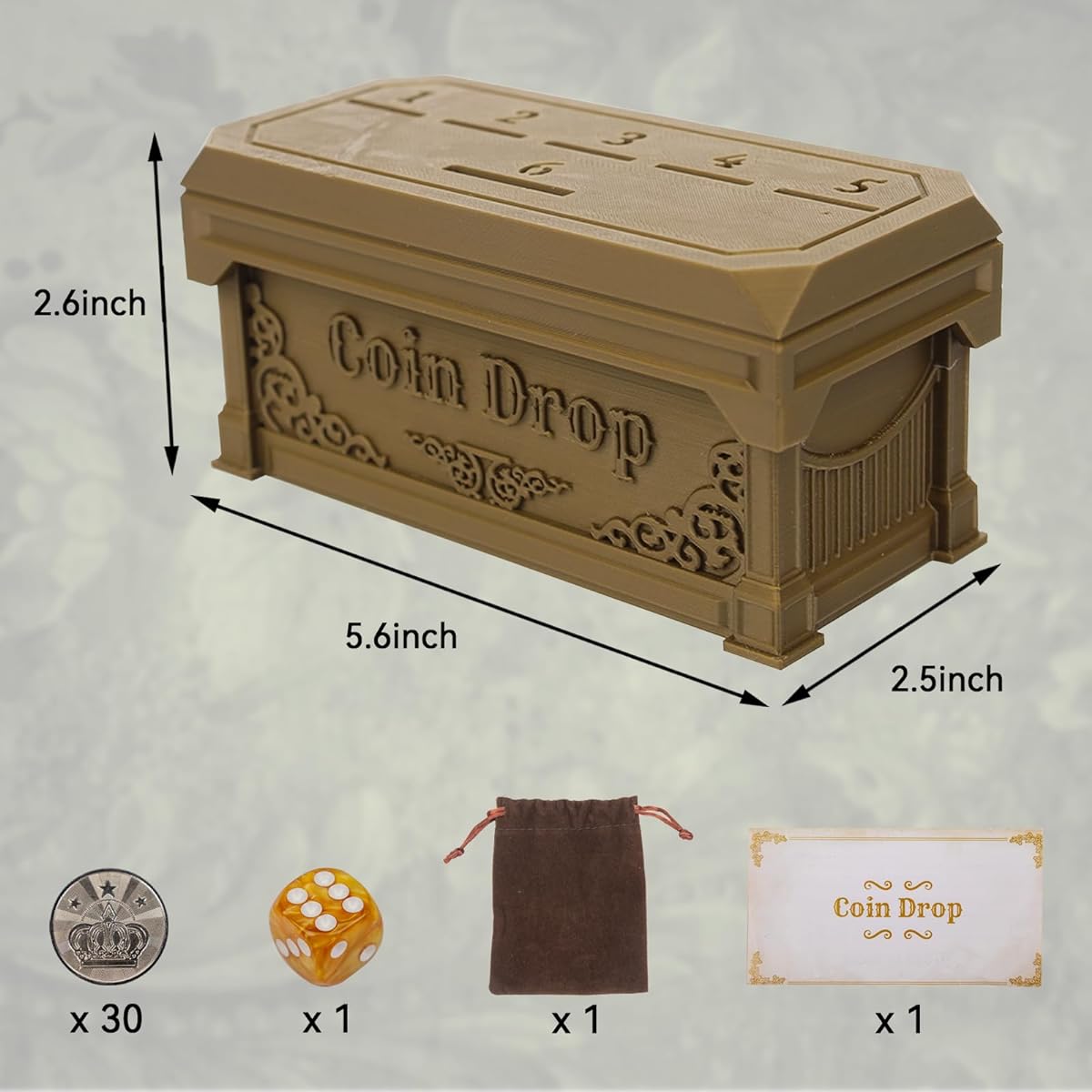 Coin Drop Game, Penny Game, 30 Metal Coins, Fancy Game Box, 1 Dice, 1 Specification. Fun Classic Board Game.
