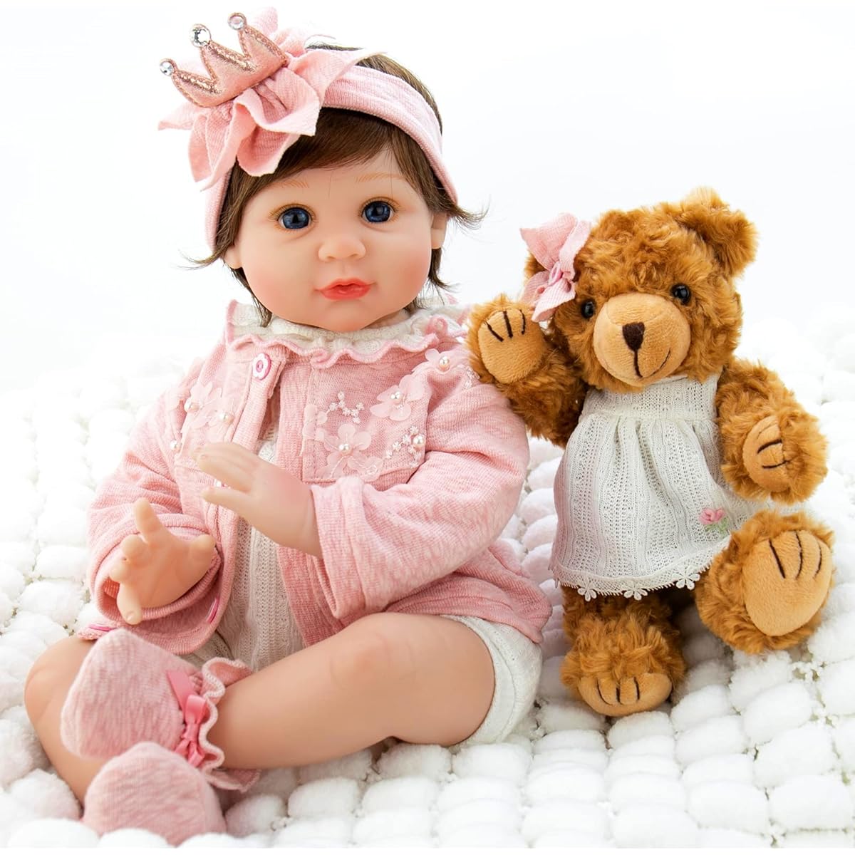 Milidool Reborn Baby Doll 22 Inch Lifelike Realistic Girl Baby Doll with Teddy Bear Set for Girls Kids