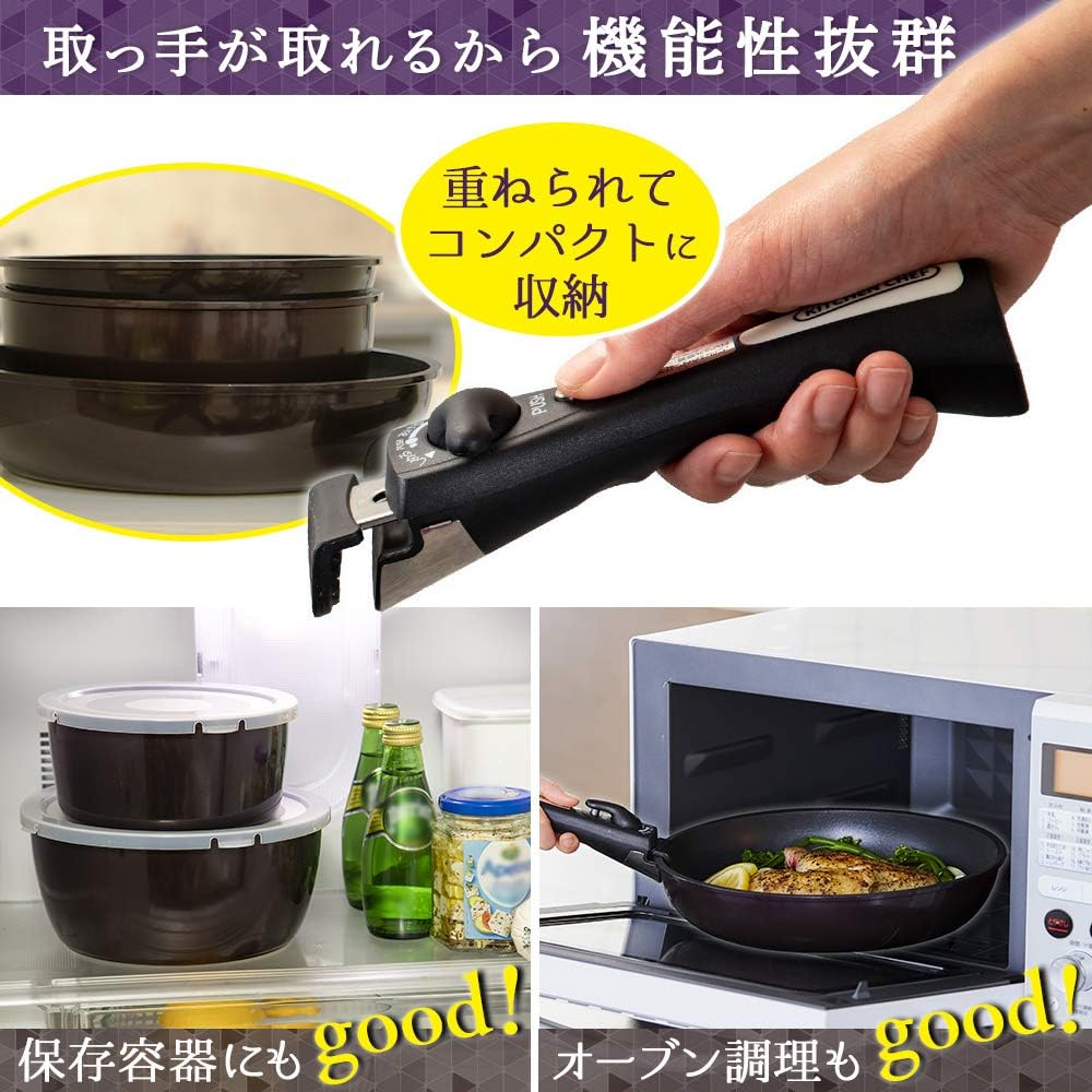 Iris Ohyama Frying Pan, 6 Piece Set, Gas Fire/IH Compatible, Easy to Clean, Durable and Long-lasting, Removable Handle, Compact Storage, Diamond Coated Pan, Grade Plus, Purple IZ-SE6