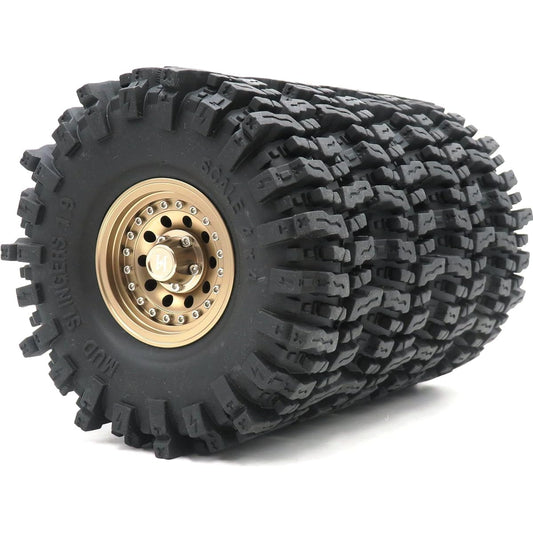 4pcs RC 1.9 Mud Slinger Tire Super Grip Tire Height 120mm / 4.72'' & Aluminum 1.9 Heavy Duty Beadlock Wheel Rim Champagne Gold Color