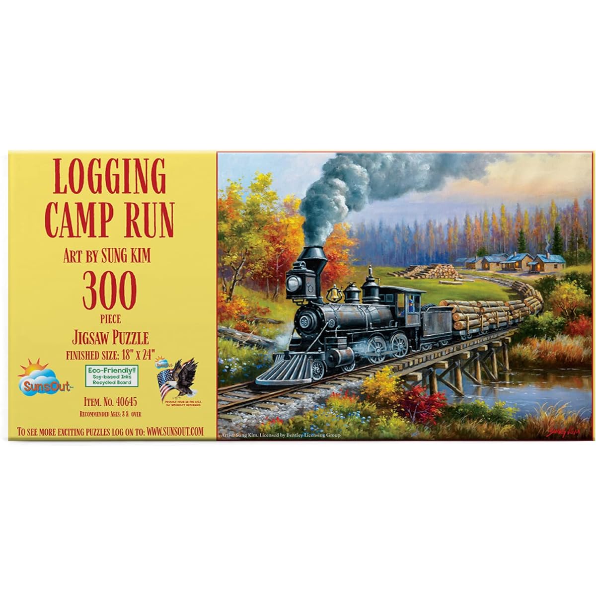 SUNSOUT INC - Logging Camp Run - 300 Piece Jigsaw Puzzle Artist: Sung Kim - Finished Size 18" x 24" - MPN# 40645